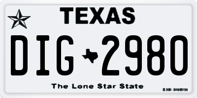 TX license plate DIG2980