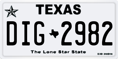 TX license plate DIG2982
