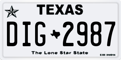 TX license plate DIG2987