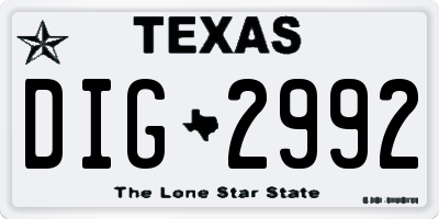 TX license plate DIG2992