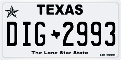 TX license plate DIG2993
