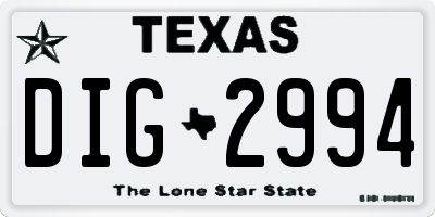 TX license plate DIG2994