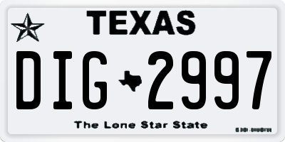 TX license plate DIG2997
