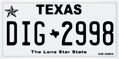 TX license plate DIG2998