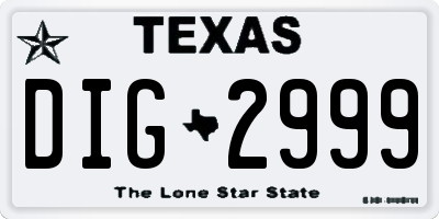 TX license plate DIG2999