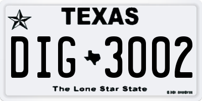 TX license plate DIG3002