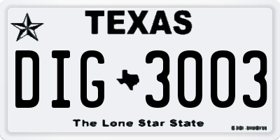 TX license plate DIG3003