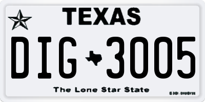 TX license plate DIG3005