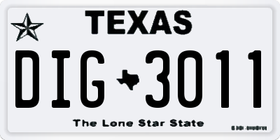 TX license plate DIG3011