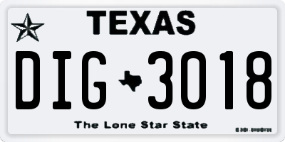 TX license plate DIG3018