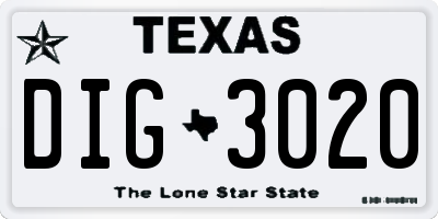 TX license plate DIG3020