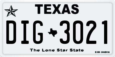 TX license plate DIG3021