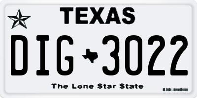 TX license plate DIG3022