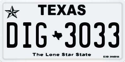 TX license plate DIG3033