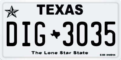 TX license plate DIG3035
