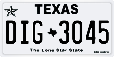 TX license plate DIG3045