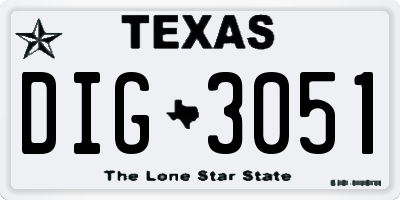 TX license plate DIG3051