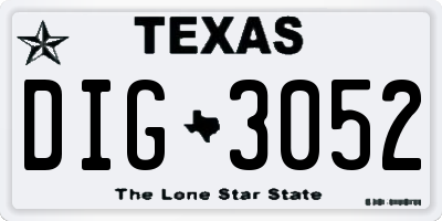 TX license plate DIG3052