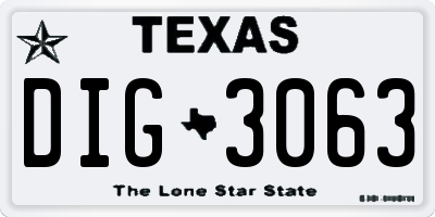 TX license plate DIG3063
