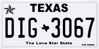 TX license plate DIG3067