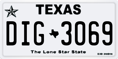 TX license plate DIG3069