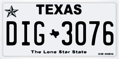 TX license plate DIG3076