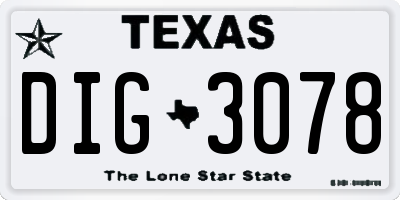 TX license plate DIG3078