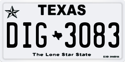 TX license plate DIG3083