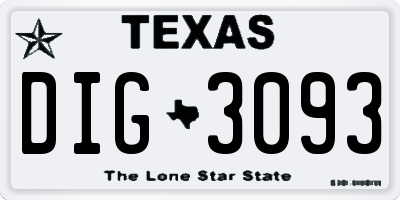 TX license plate DIG3093