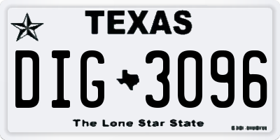 TX license plate DIG3096