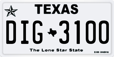 TX license plate DIG3100