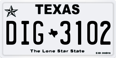 TX license plate DIG3102