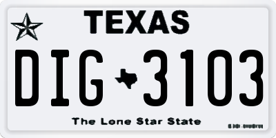 TX license plate DIG3103