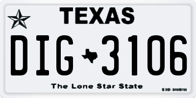TX license plate DIG3106