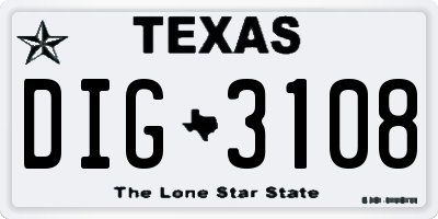 TX license plate DIG3108