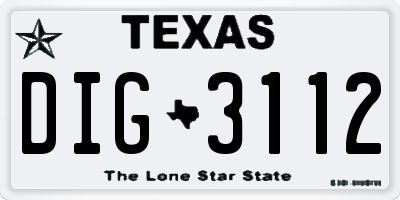 TX license plate DIG3112