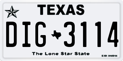 TX license plate DIG3114