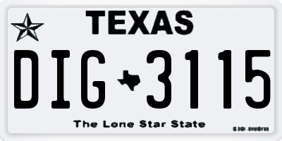 TX license plate DIG3115