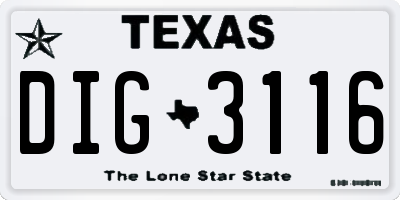 TX license plate DIG3116