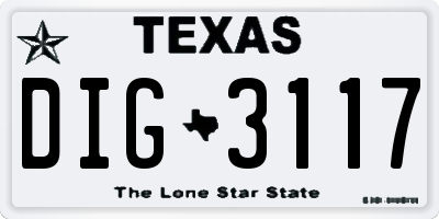 TX license plate DIG3117