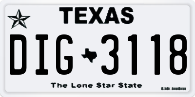 TX license plate DIG3118