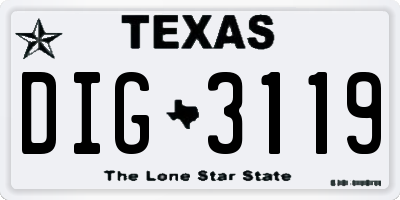 TX license plate DIG3119