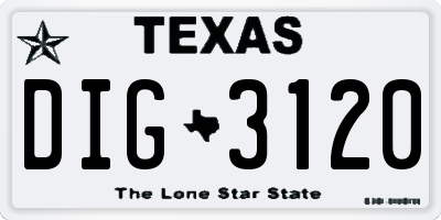 TX license plate DIG3120