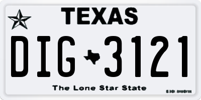TX license plate DIG3121