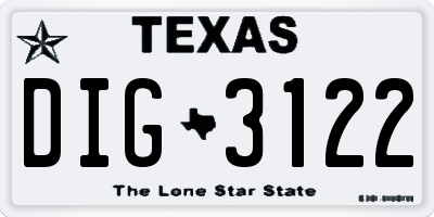 TX license plate DIG3122