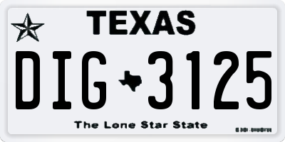 TX license plate DIG3125
