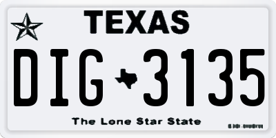 TX license plate DIG3135