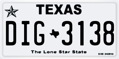 TX license plate DIG3138