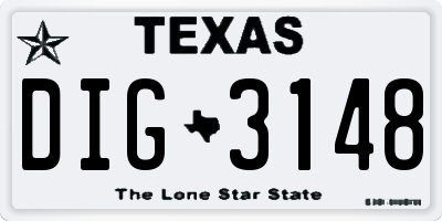 TX license plate DIG3148