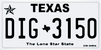 TX license plate DIG3150